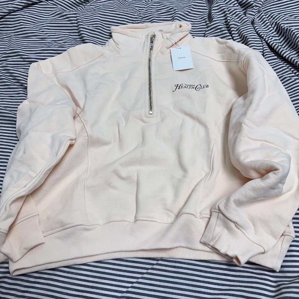 NWT Sporty Rich Rizolli Quarter Zip Cotton Sweatshirt in size M Cream/Chocolate